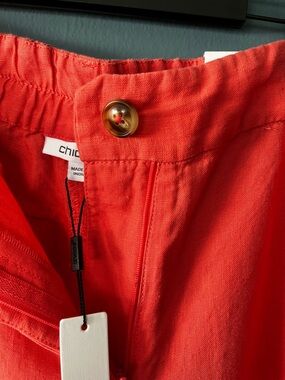 Chico's women’s peach/orange 100% Linen Button Front Top